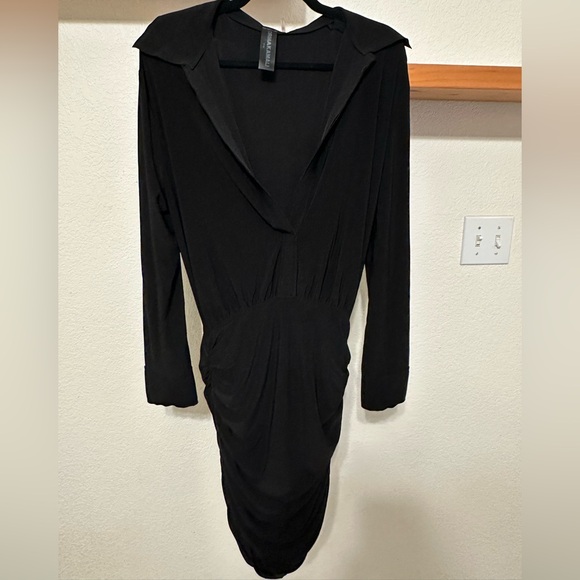 Norma Kamali Women's Boyfriend Shirt Shirred Skirt Dress Black Size Small - Picture 5 of 10